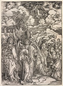 聖ヨハネの啓示：風を上げる4人の天使、1511年。 作： Albrecht Dürer