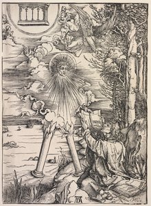 ヨハネの黙示録: 聖ヨハネが本をむさぼり食う 作： Albrecht Dürer