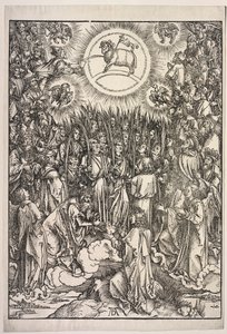 聖ヨハネの黙示録：羊の崇拝、1511年。 作： Albrecht Dürer