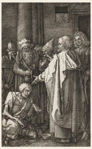 神殿の門で足の不自由な人を癒す聖ペテロと聖ヨハネ 作： Albrecht Dürer