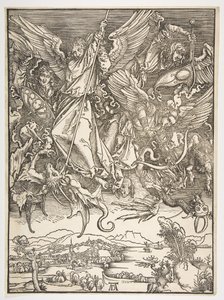 聖ミカエルとドラゴン、黙示録、ca。 1498年。 作： Albrecht Dürer