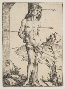 聖セバスチャンコラムにバインド、ca。 1499年。 作： Albrecht Dürer