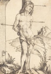 円柱に縛られた聖セバスチャン、おそらく 14981499。 作： Albrecht Dürer