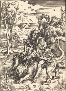ライオンと戦うサムソン 作： Albrecht Dürer