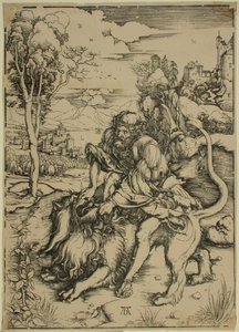 サムソンとライオンの戦い 作： Albrecht Dürer