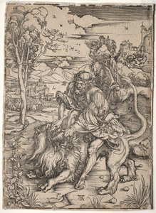 ライオンを殺すサムソンc。 1496-1497。 作： Albrecht Dürer
