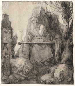 1512年、ポラードウィローの近くに座った聖ジェローム。 作： Albrecht Dürer