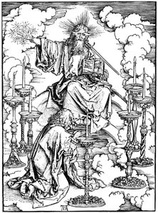 セントジョンズのキリストのビジョンと黙示録からの7つの燭台c。 1497 作： Albrecht Dürer