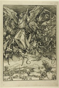 ドラゴンと戦う聖ミカエル、黙示録より 作： Albrecht Dürer