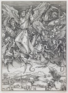 シリーズ「The Apocalypse」より、ドラゴンと戦う聖ミカエル 作： Albrecht Dürer