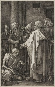 「刻まれた受難曲」より、足の不自由な人を癒す聖ペテロと聖ヨハネ 作： Albrecht Dürer