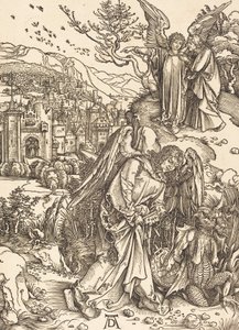 底なしの穴への鍵を持つ天使、1498年。 作： Albrecht Dürer