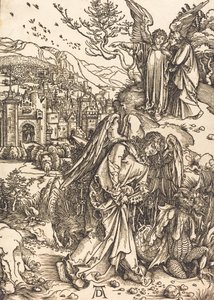 底なしの穴への鍵を持つ天使、おそらくc。 14961498。 作： Albrecht Dürer