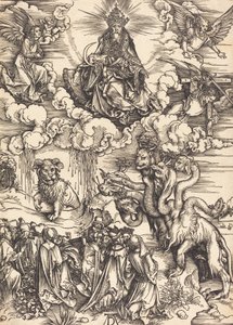 子羊のような 2 つの角を持つ獣、おそらく c. 14961498。 作： Albrecht Dürer