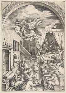 聖母の誕生、『聖母の生涯』より。 1503年。 作： Albrecht Dürer