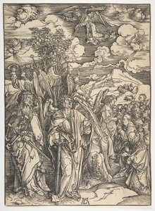 黙示録、ドイツ語版、1498年頃、風を押さえた四人の天使。 1498年。 作： Albrecht Dürer