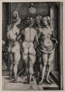 4人の魔女、4人の裸の女性、1497年。 作： Albrecht Dürer