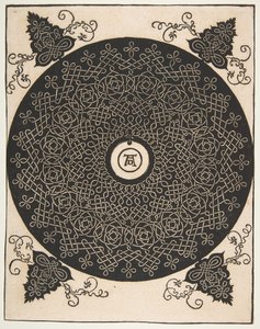四つ目の結び目。 1528年以降、インターレースされたラウンデルとその中央に円形の円形浮彫り。 作： Albrecht Dürer