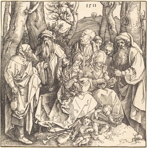 音楽を奏でる二人の天使がいる聖家族 作： Albrecht Dürer