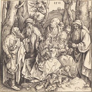 音楽を奏でる二人の天使がいる聖家族 作： Albrecht Dürer