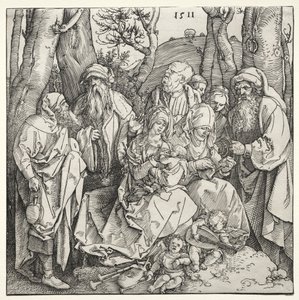 二人の音楽家の天使がいる聖家族 作： Albrecht Dürer