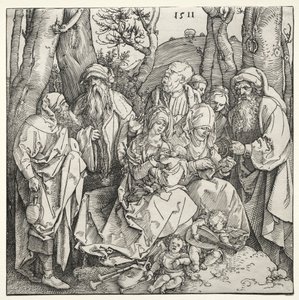 ミュージシャンの天使が2人いる聖家族、1511年。 作： Albrecht Dürer