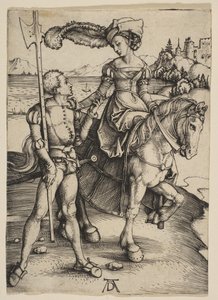 馬に乗った女性とランスケネ、ca。 1497。 作： Albrecht Dürer