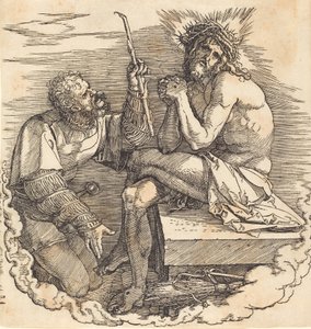 兵士に嘲笑される悲しみの男、おそらく 1511 年。 作： Albrecht Dürer