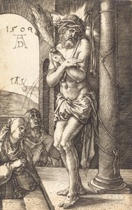 コラムのそばに立つ悲しみの男、1509年。 作： Albrecht Dürer