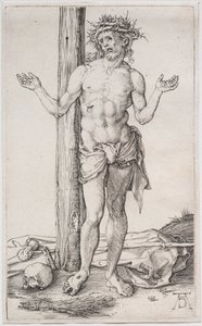 手を上げて立っている悲しみの男 作： Albrecht Dürer