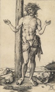 腕を広げた悲しみの男、c。 1500。 作： Albrecht Dürer