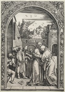 ゴールデンゲートでのヨアヒムとアンナの会見、1504年。 作： Albrecht Dürer