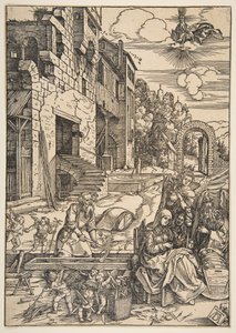1511年以降の 『聖母の生涯』からのエジプトの聖家族の滞在。 作： Albrecht Dürer
