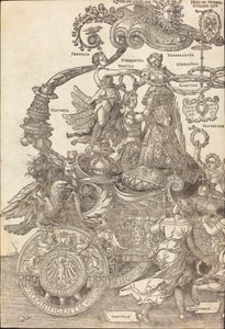 マクシミリアン1世の凱旋戦車 偉大な凱旋車 [プレート1/8]、1523年ラテン語版.. 作： Albrecht Dürer