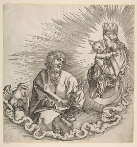 聖ヨハネに現れる聖母、黙示録への口絵、1511年。 作： Albrecht Dürer