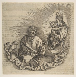 聖ヨハネに現れる聖母、黙示録への口絵、1511年。 作： Albrecht Dürer