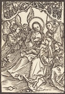 4人の天使と一緒にキリストの子供を看護する聖母、c。 1500。 作： Albrecht Dürer