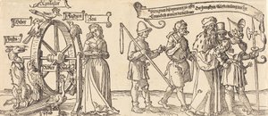 時間と運命の輪を右に回す狐、おそらく 1526 年。 作： Albrecht Dürer