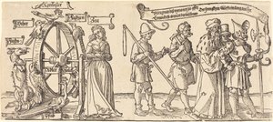右にすべてのランクの人々と一緒に運命の輪を回す時間とキツネ 作： Albrecht Dürer