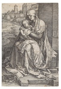 壁のそばに座る聖母子、1514年。 作： Albrecht Dürer