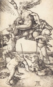 ヤギに乗る魔女、c。 15001501。 作： Albrecht Dürer
