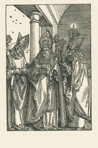 司教聖ニコラウス、聖人ウルリッヒとエラスムス、1505年頃（木版画） 作： アルブレヒト・デューラーまたはデューラー