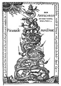 オランダの風刺的な彫刻「教皇のピラミッド」。 作： Albrecht Dürer