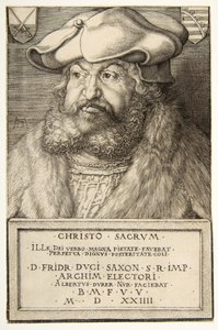 ザクセン選帝侯フリードリッヒ・ザ・ワイズ、パブ。1524年（彫刻）。 作： Albrecht Dürer