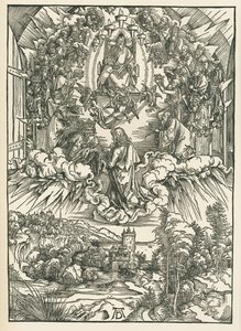 神と天国の24人の長老の前の聖ヨハネ。聖ヨハネの黙示録 1496年頃（木版画） 作： アルブレヒト・デューラーまたはデューラー