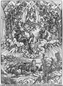 黙示録のシーン、父なる神と24人の長老の前の聖ヨハネ、ドイツ語版 作： Albrecht Dürer