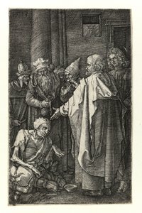 聖ペテロと聖ヨハネが神殿の門で足の不自由な人を癒す 作： Albrecht Dürer