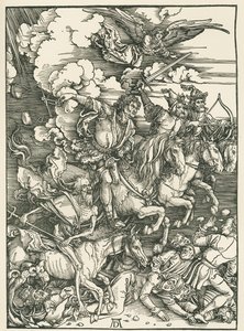 黙示録の四騎士。聖ヨハネの黙示録 1497-98年頃（木版画） 作： アルブレヒト・デューラーまたはデューラー