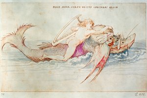 イルカに乗るギリシャの詩人アリオン 1515年頃（紙に水彩画） 作： アルブレヒト・デューラーまたはデューラー