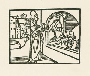 金細工師に靴を渡す司祭 1489-90年頃 （木版画） 作： アルブレヒト・デューラーまたはデューラー